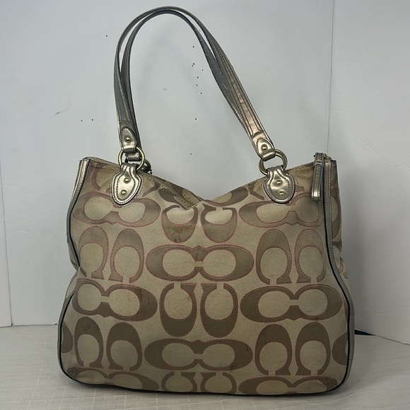 Coach 22455 Poppy Signature Metallic Outline Hallie Tote - Picture 3 of 10
